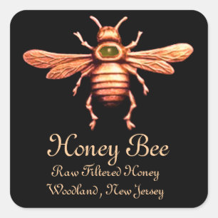 GOLD HONEY BEE / BEEKEEPER BEEKEEPING SQUARE STICKER
