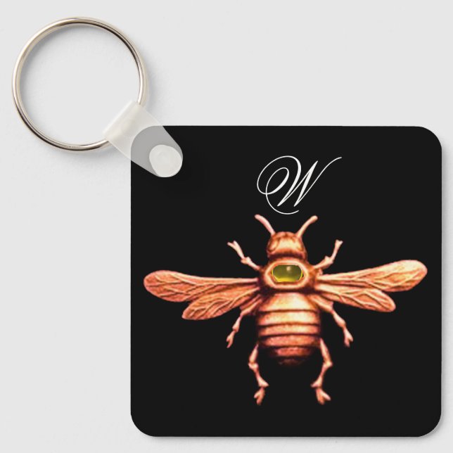 GOLD HONEY BEE MONOGRAM KEY RING (Front)