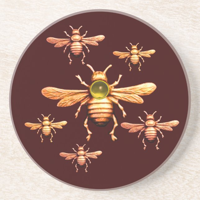 GOLD HONEY BEES ,BEEKEEPER COASTER (Front)
