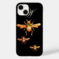 GOLD HONEY BEES, BEEKEEPER MONOGRAM Black