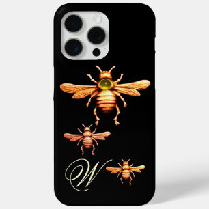 GOLD HONEY BEES MONOGRAM Black iPhone 15 Pro Max Case