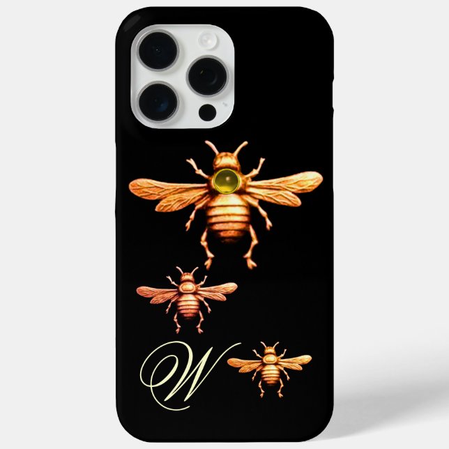 GOLD HONEY BEES MONOGRAM Black Case-Mate iPhone Case (Back)