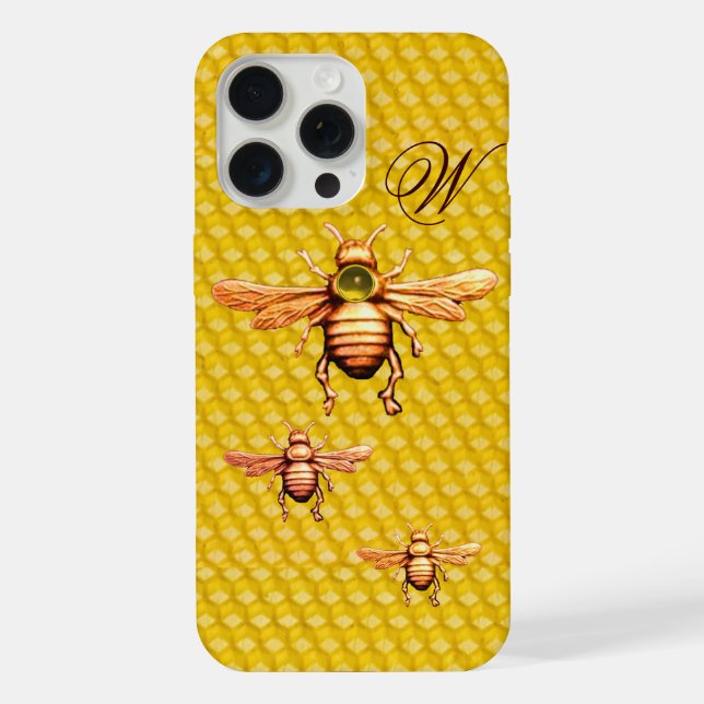 GOLD HONEY BEES MONOGRAM iPhone CASE (Back)