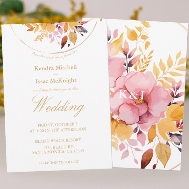 Gold Honey Yellow Watercolor Floral Wedding Invitation (Creator Uploaded)