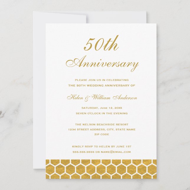 Gold Honeycomb 50th Wedding Anniversary Invitation (Front)