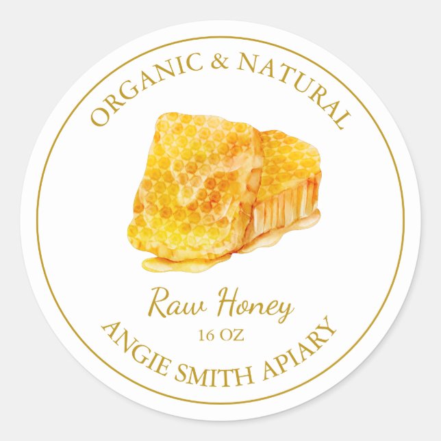 Gold Honeycomb Raw Honey Label | White (Front)