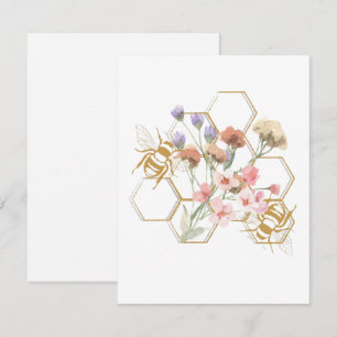 Gold Honeycomb & Watercolor Wildflowers – Elegant  RSVP Card