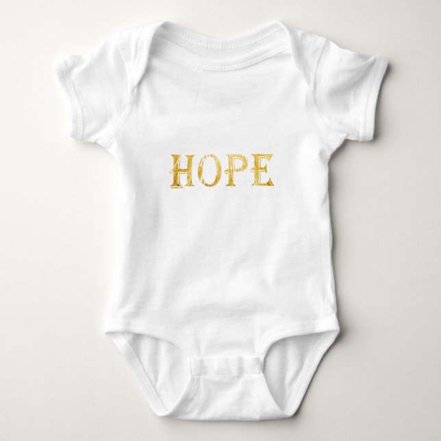 Gold Hope Text Baby Jersey Bodysuit, White Baby Bodysuit (Front)