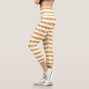 Gold Horizontal Glitter Boho Popular Collection Capri Leggings