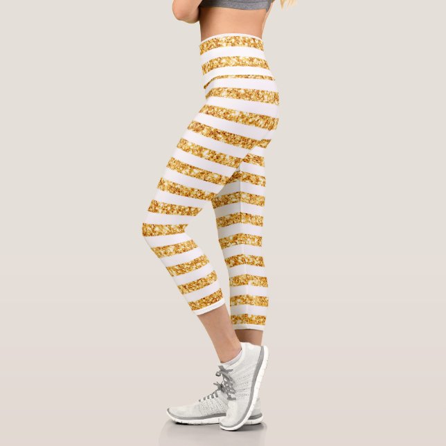 Gold Horizontal Glitter Boho Popular Collection Capri Leggings (Left)