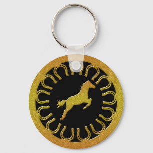 GOLD HORSE AND HORSESHOES KEY RING