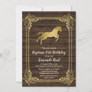 Gold Horse Baptism First Birthday Mexican Invitation