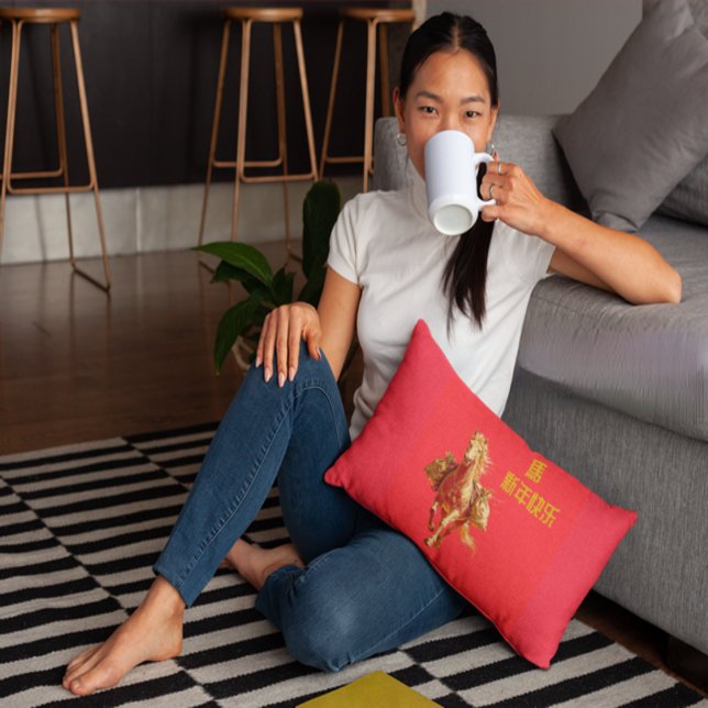 Gold Horse Chinese New Year 2026 Throw Pillow (Creator Uploaded)