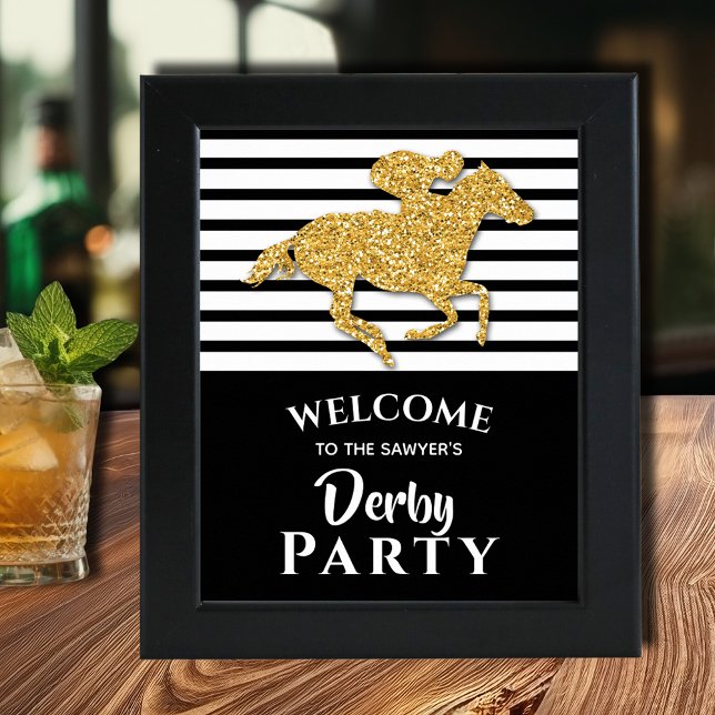 Gold Horse Derby Welcome Poster (Gold racehorse Derby party Welcome poster INSTANT DOWNLOAD and/or PRINTED, (frame not included))