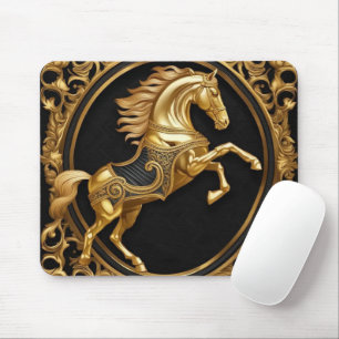Gold horse gold and black ornamental frame mouse pad