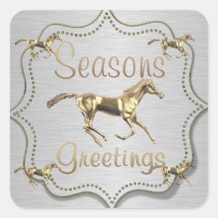Gold Horse Holiday Square Sticker