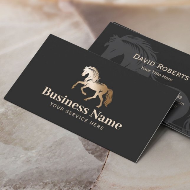 Gold Horse Logo Equestrian Pony Club Dark Equine Business Card (Creator Uploaded)