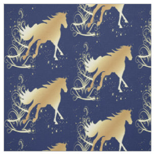 Gold Horse on Blue Holiday Fabric