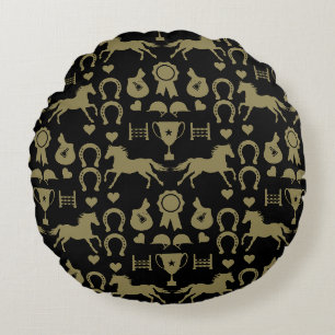 Gold Horseback Riding Round Cushion