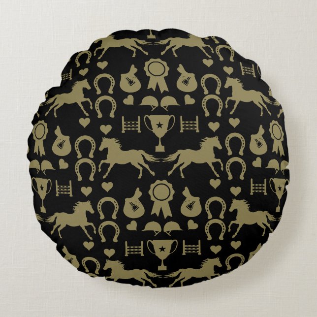 Gold Horseback Riding  Round Cushion (Front)