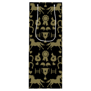 Gold Horseback Riding  Wine Gift Bag