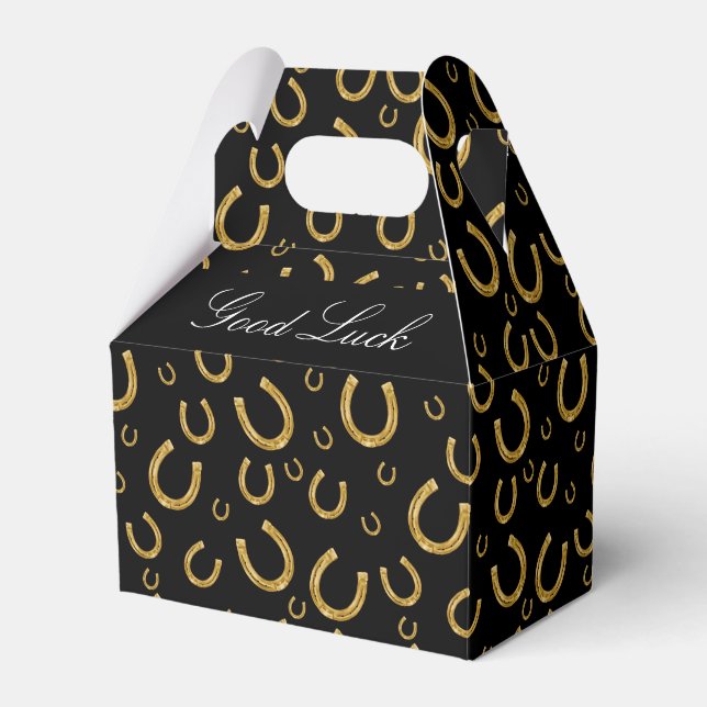 Gold horseshoes favour box (Front Side)