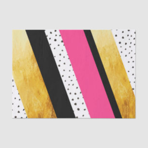 Gold Hot Pink Black White Dots Stripes Tissue Paper