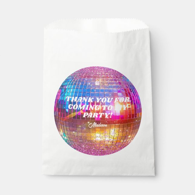 Gold Hot Pink Disco Ball Birthday Party Thank You Favour Bag (Front)