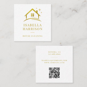 Gold House Cleaning QR Code Square Business Card