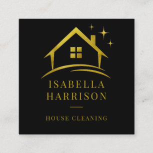 Gold House Cleaning Square Business Card