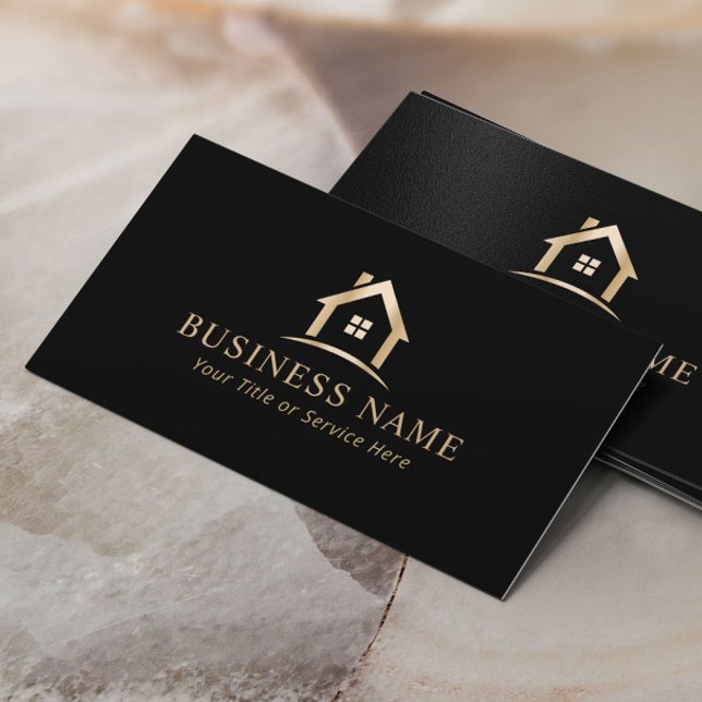Gold House Logo Real Estate Realtor House Cleaning Business Card (Creator Uploaded)