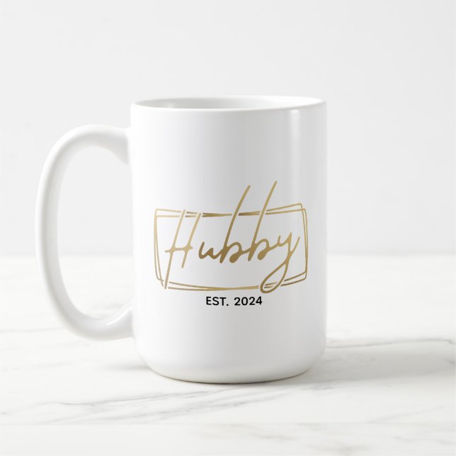 Gold Hubby Custom EST Year Wedding Anniversary Coffee Mug (Left)