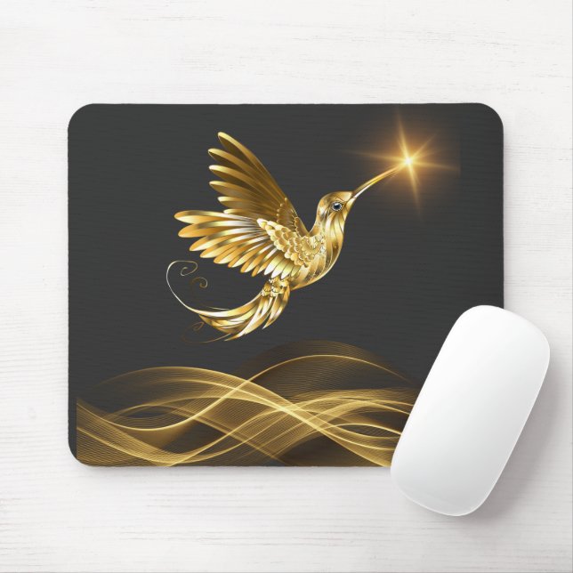 Gold Hummingbird Mouse Pad (With Mouse)