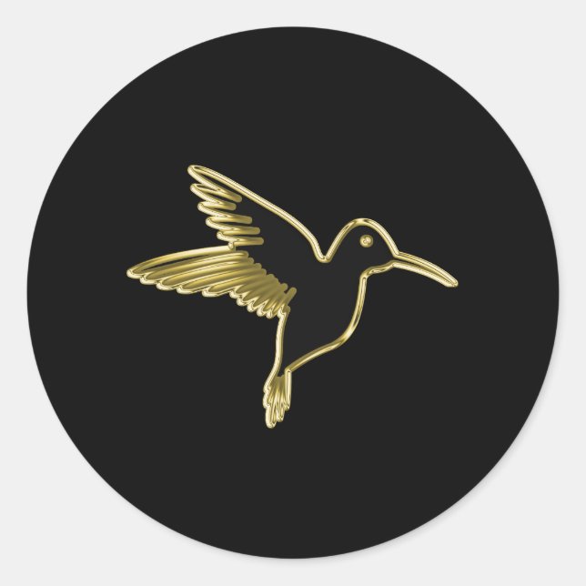 Gold Hummingbird with wings stretched out Classic Round Sticker (Front)