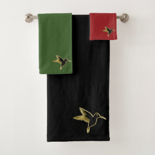 Gold Hummingbird with wings stretched out (mix) Bath Towel Set