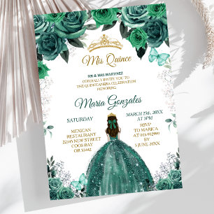 Gold & Hunter Emerald Green Mis Quince Invitation