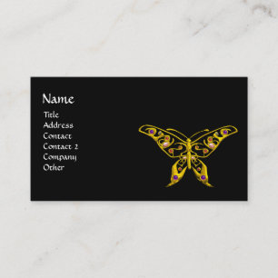 GOLD HYPER BUTTERFLY,COLORFUL GEMSTONES Black Business Card