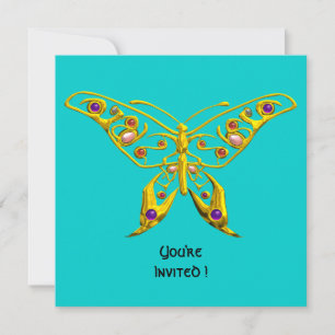 GOLD HYPER BUTTERFLY,GEMSTONES,Turquoise Blue Invitation