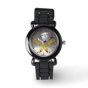 GOLD HYPER BUTTERFLY Grey Gemstone Monogram Watch