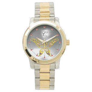 GOLD HYPER BUTTERFLY Grey Gemstone Monogram Watch