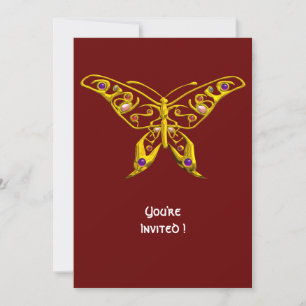 GOLD HYPER BUTTERFLY JEWEL WITH GEMSTONES Red Invitation