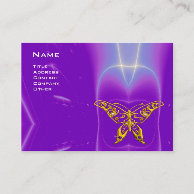 GOLD HYPER BUTTERFLY Purple Ultra Violet Lights Business Card (Front)