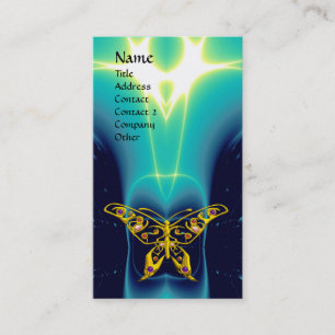 GOLD HYPER BUTTERFLY,TEAL AQUA BLUE LIGHT WAVES, BUSINESS CARD