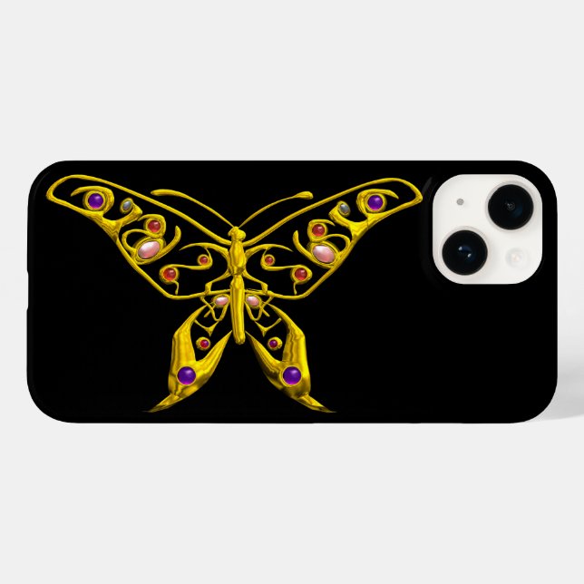 GOLD HYPER BUTTERFLY WITH GEMSTONES Black Case-Mate iPhone Case (Back (Horizontal))