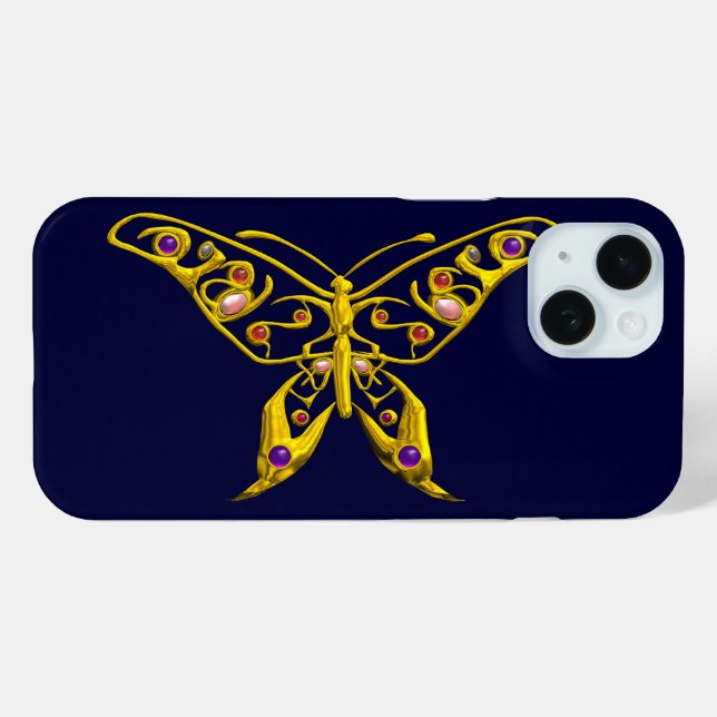 GOLD HYPER BUTTERFLY WITH GEMSTONES,Blue Case-Mate iPhone Case (Back (Horizontal))