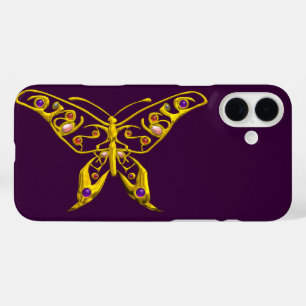 GOLD HYPER BUTTERFLY WITH GEMSTONES ,Purple iPhone 16 Plus Case
