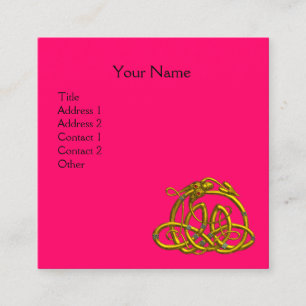 GOLD HYPER DRAGON CELTIC KNOTS,Pink Fuchsia Black Square Business Card