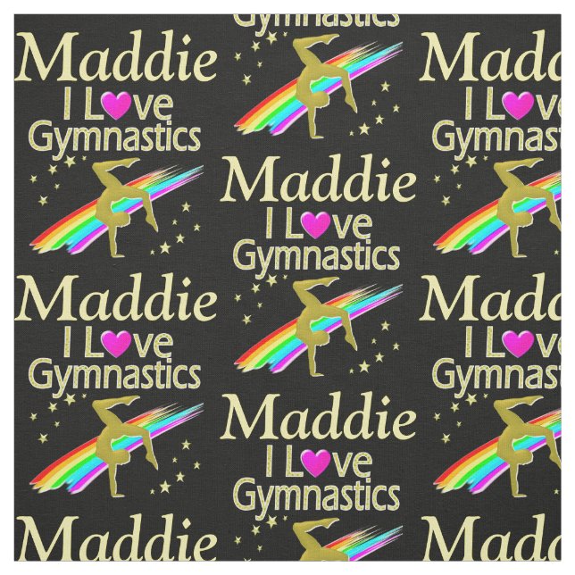 GOLD I LOVE GYMNASTICS PERSONALIZED FABRIC (Swatch)