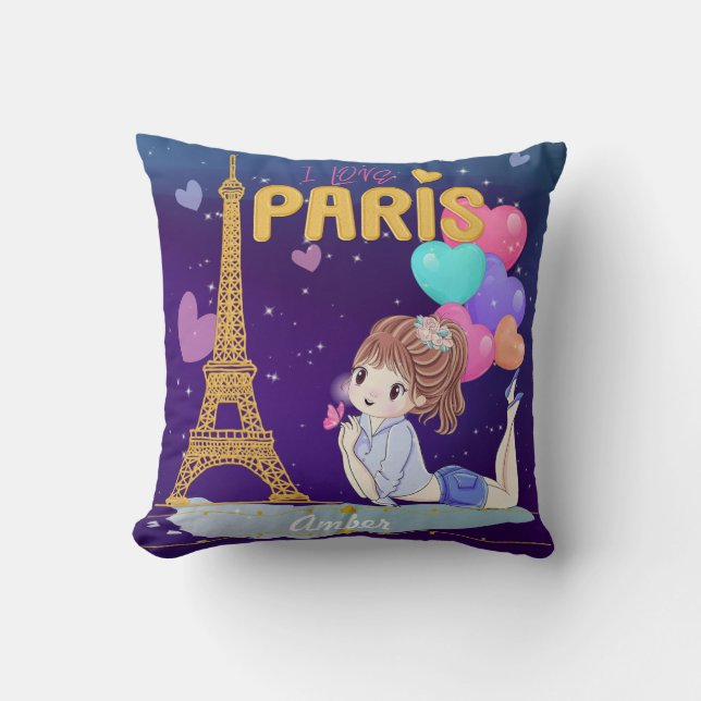 Gold I Love Paris Eiffel Tower Cushion (Front)