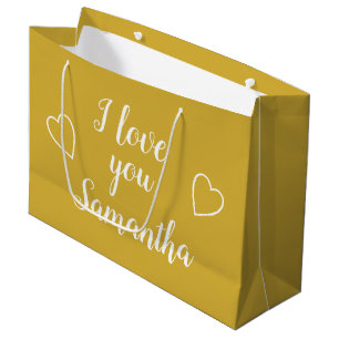 Gold I Love You Personalised Name Large Gift Bag